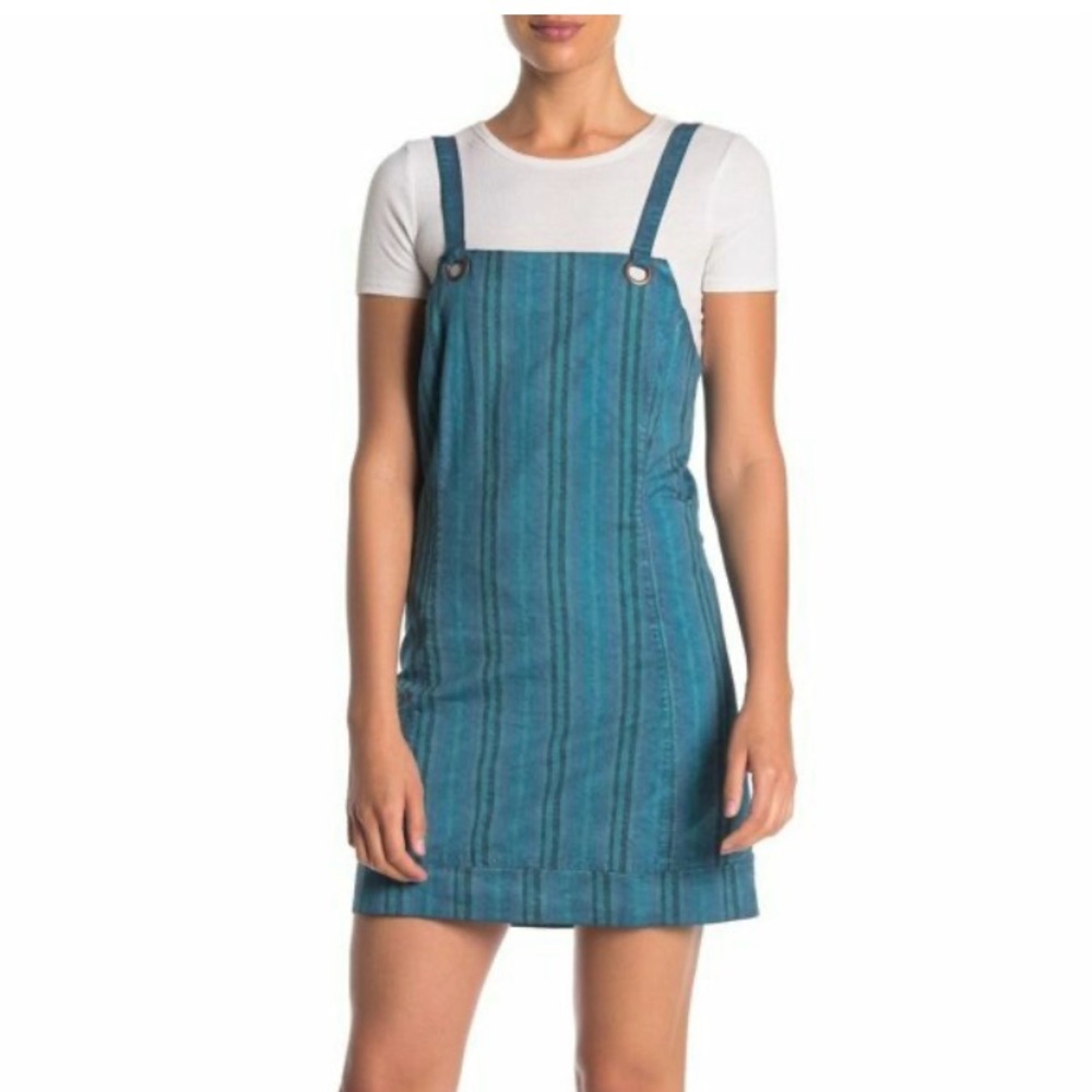 NWT Hurley Teal Striped Overall Mini Dress Size S
